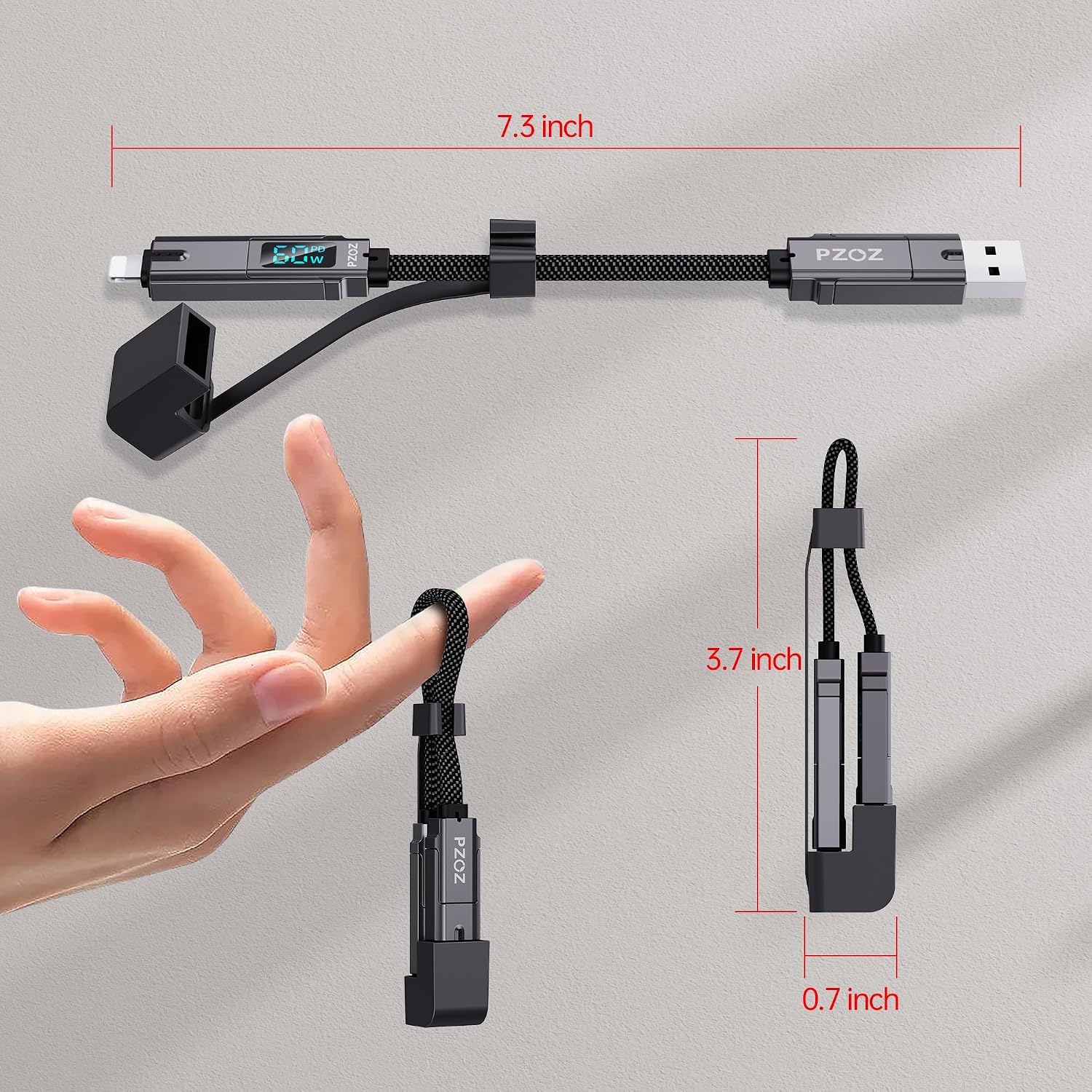 Detalle 2 de PZOZ Multi Charger Cable 60W keychain fast charging cable