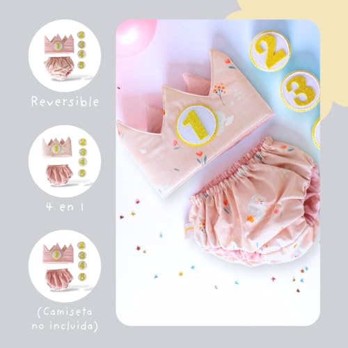 Detalle 2 de Conjunto Cumpleaños para Bebé de 1 Año – Corona y Cubrepañal Surikatokids (Presumida 12-18 M)