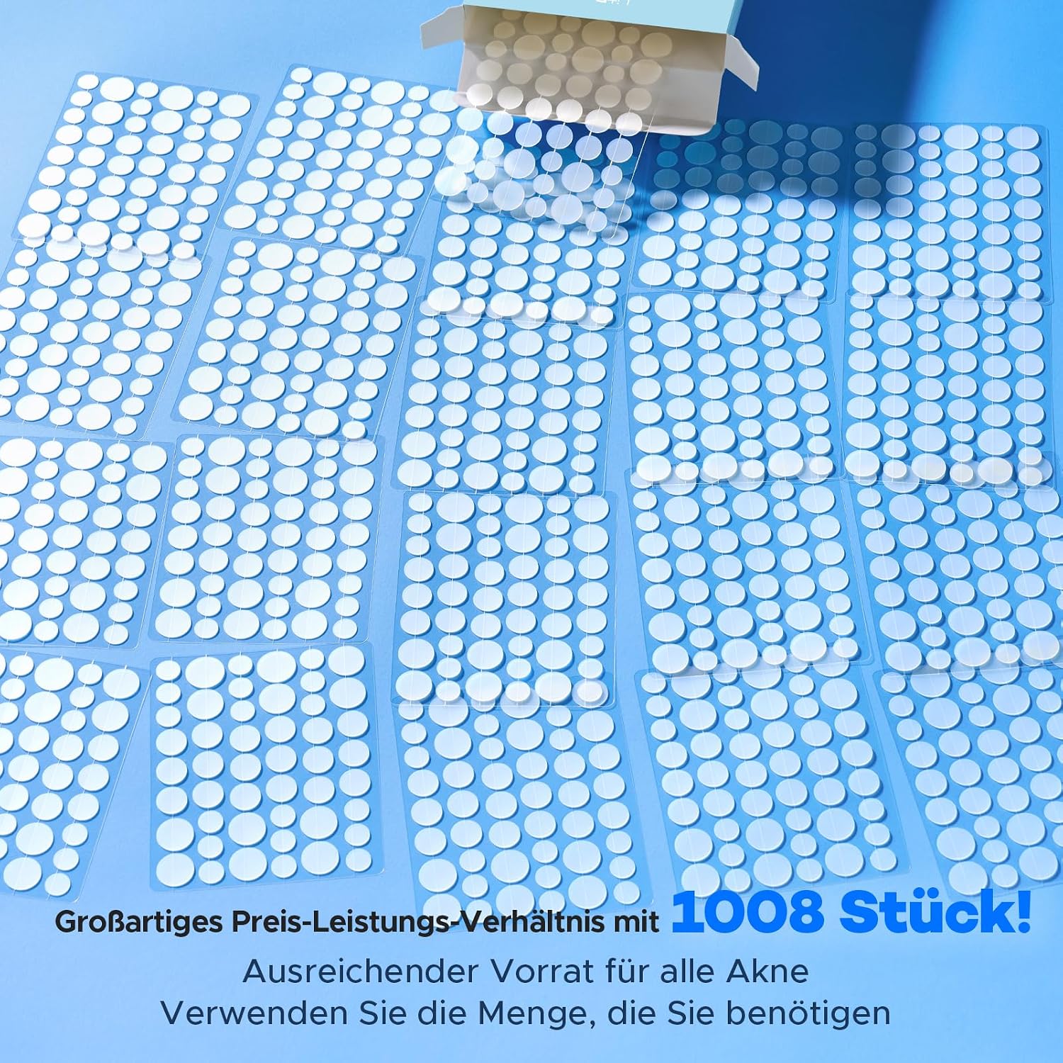 Detalle de LitBear Pickel Patch im Großpack – 1008 Stück, 3 Größen (8/10/12 mm) für alle Hauttypen