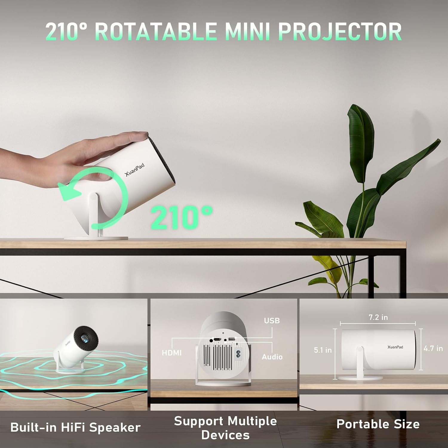 Thumbnail 6 de XuanPad Mini White Smart Projector with WiFi & Bluetooth (4K support, AI electric focus, Netflix)