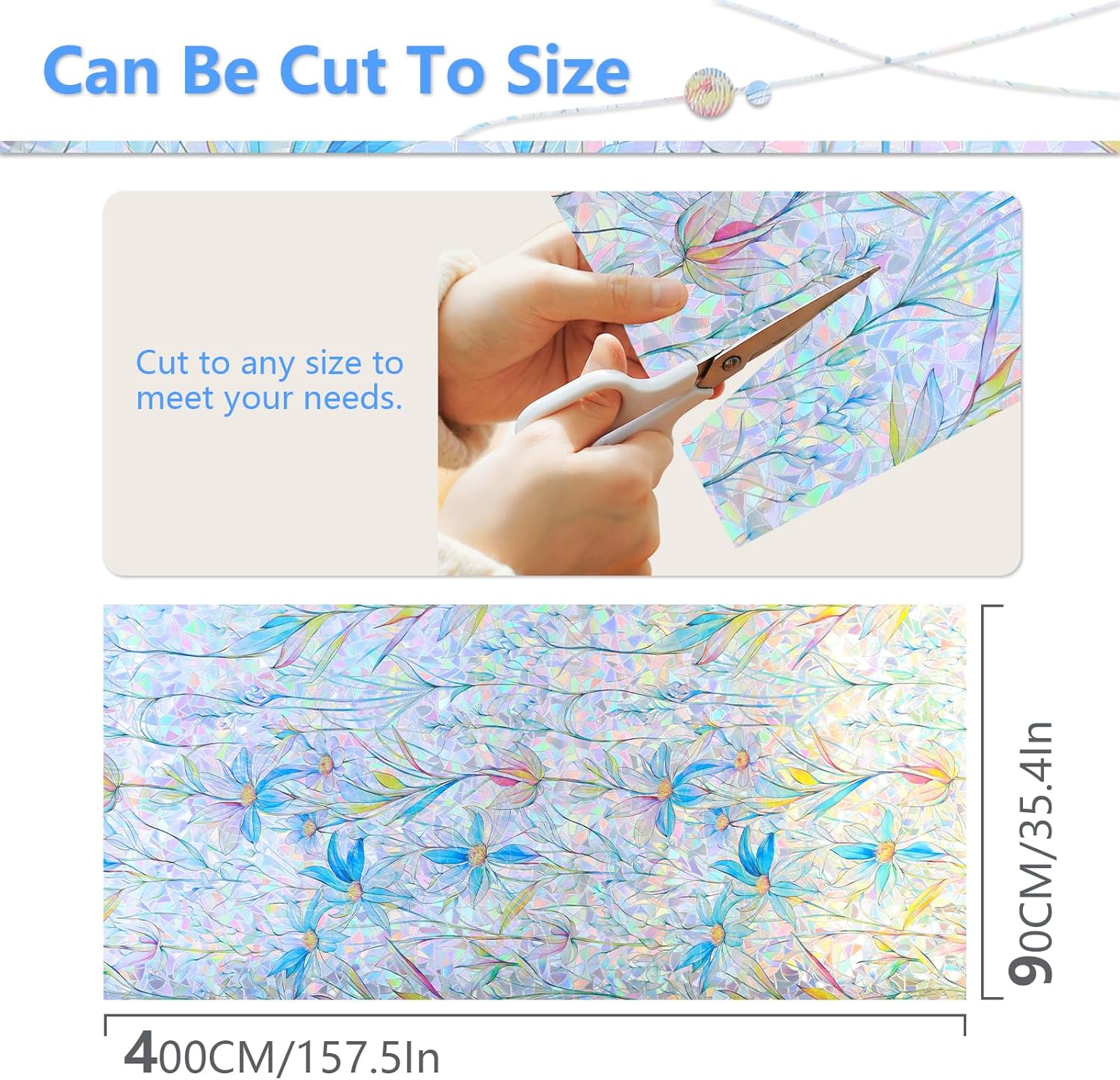 Thumbnail 1 de FINNEZ Fensterfolie – Selbstklebende statische Klebefolie, Regenbogen-Blumenmuster, Blau, 90 × 400 cm