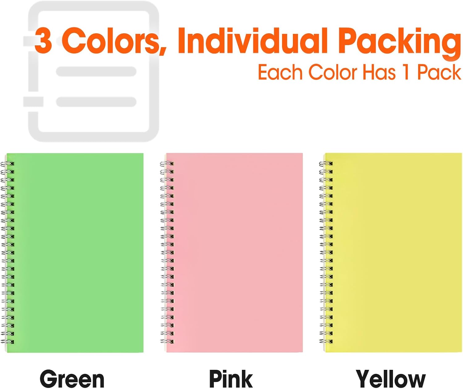 Detalle de BGUP 3-Pack A5 Spiral Notebooks, 120 Pages, 80 GSM Wide-Ruled Paper