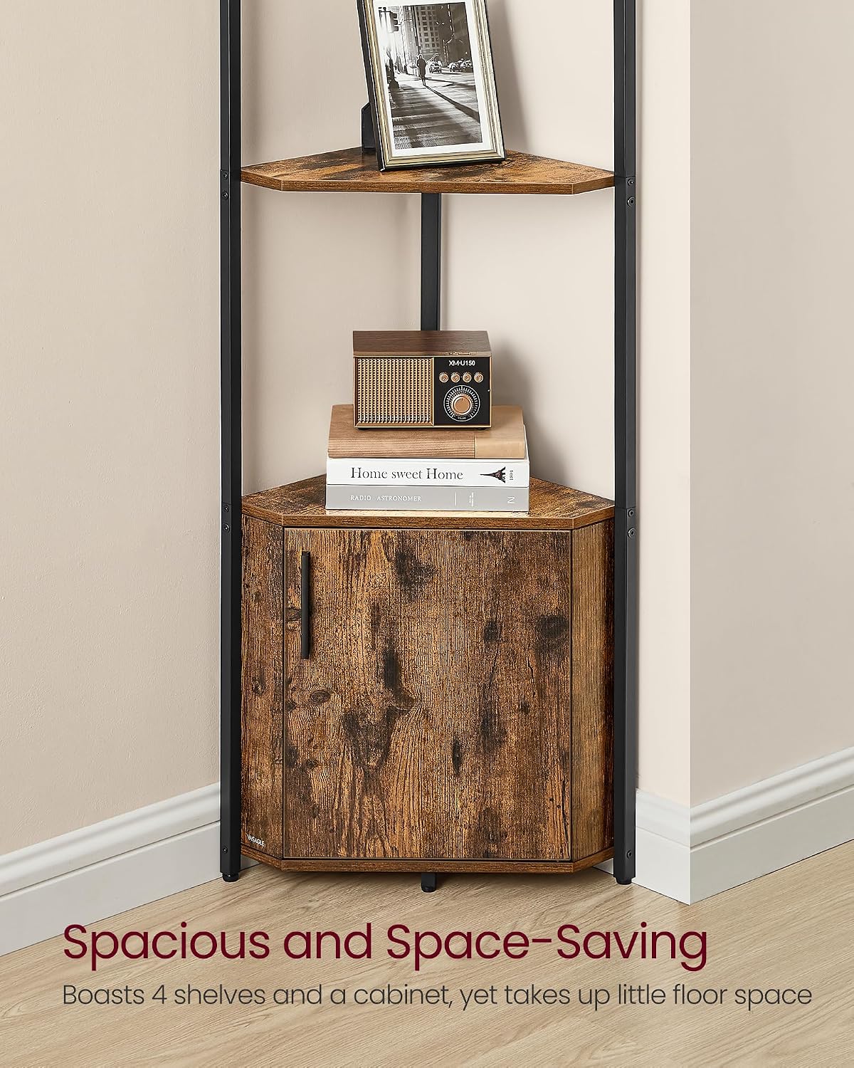 Thumbnail 3 de VASAGLE BARNET LBC580K01 5-Tier Corner Shelf with Cabinet, Rustic Brown