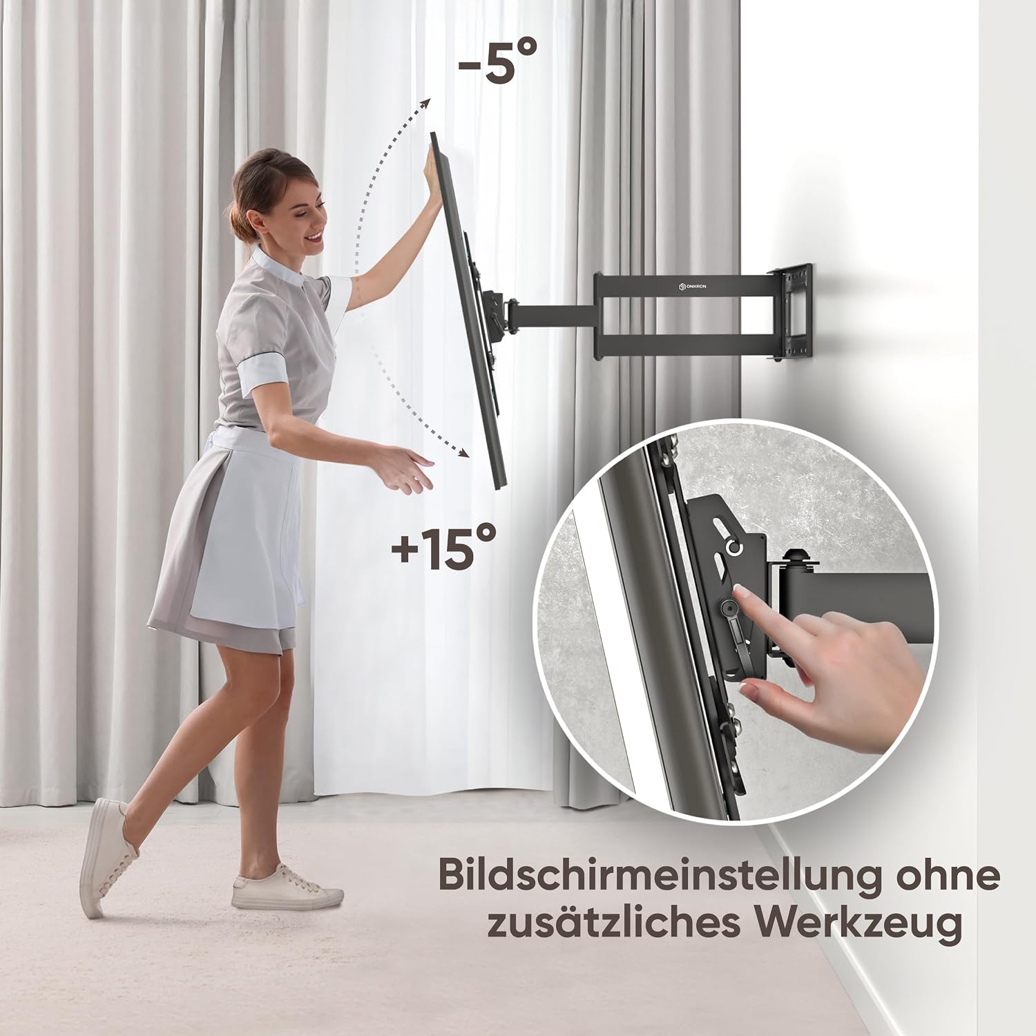 Detalle de ONKRON M7L-B TV-Wandhalterung schwenkbar für 40–75 Zoll – langer Arm, max. 68 kg, VESA 100x100 bis 600x400
