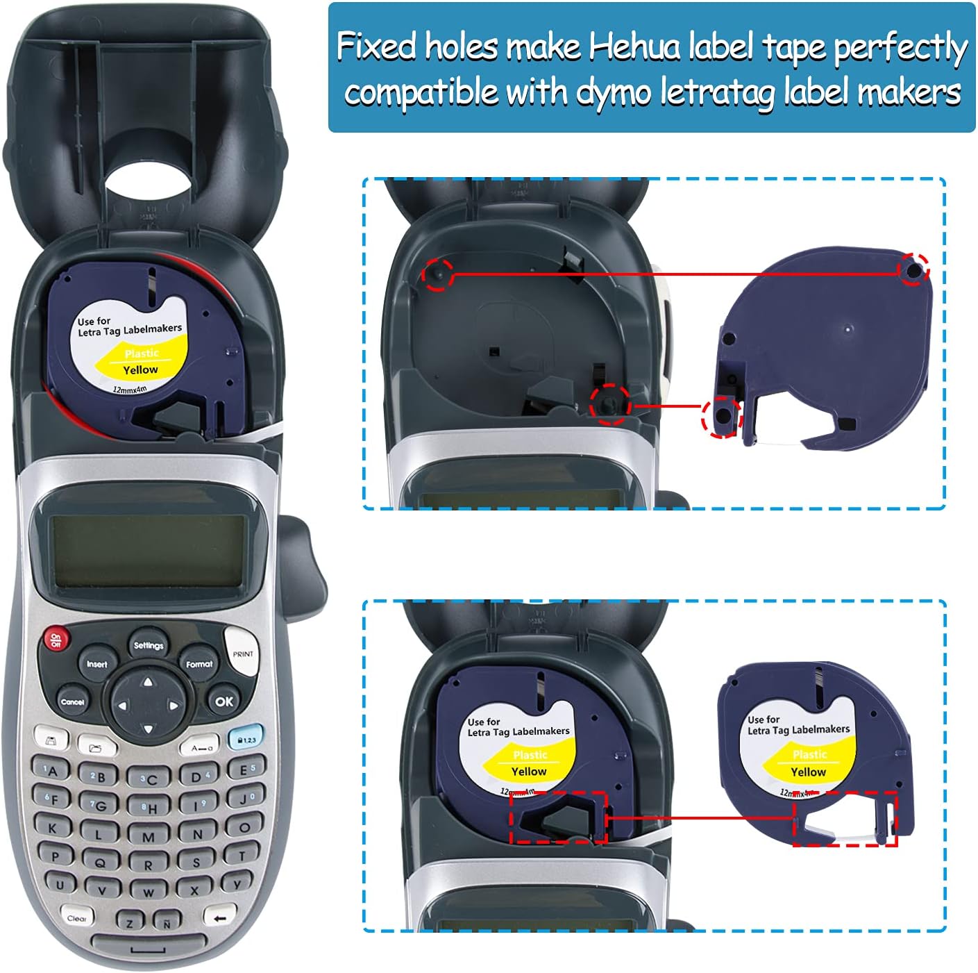 Thumbnail 5 de 8er Set kompatible Hehua Dymo LetraTag Etikettenbänder (12 mm x 4 m) für XR & LT-Modelle