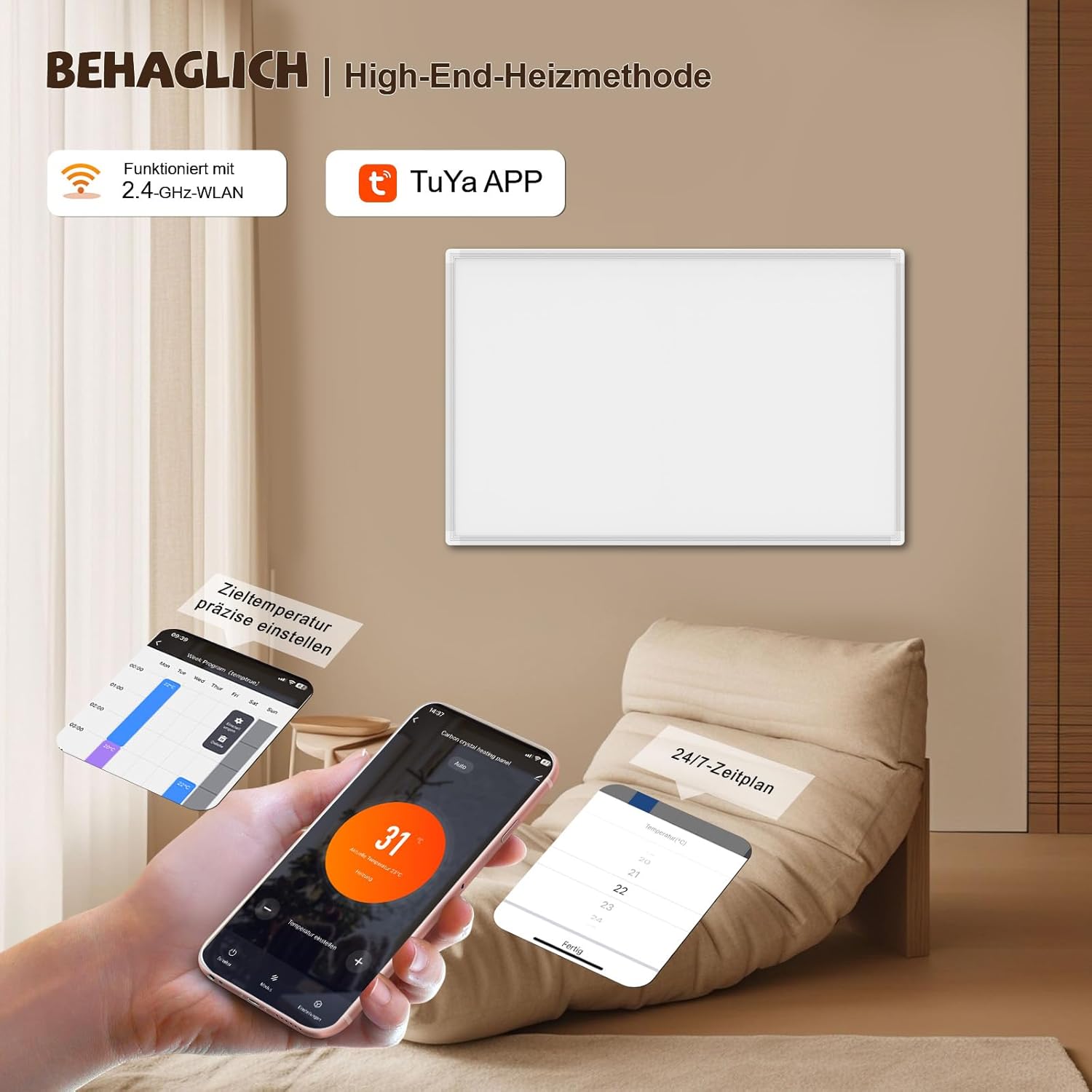 Thumbnail 1 de Behaglich Infrarotheizung 600 Watt – Wandmontage, WiFi-Thermostat, IP54, 10 Jahre Garantie