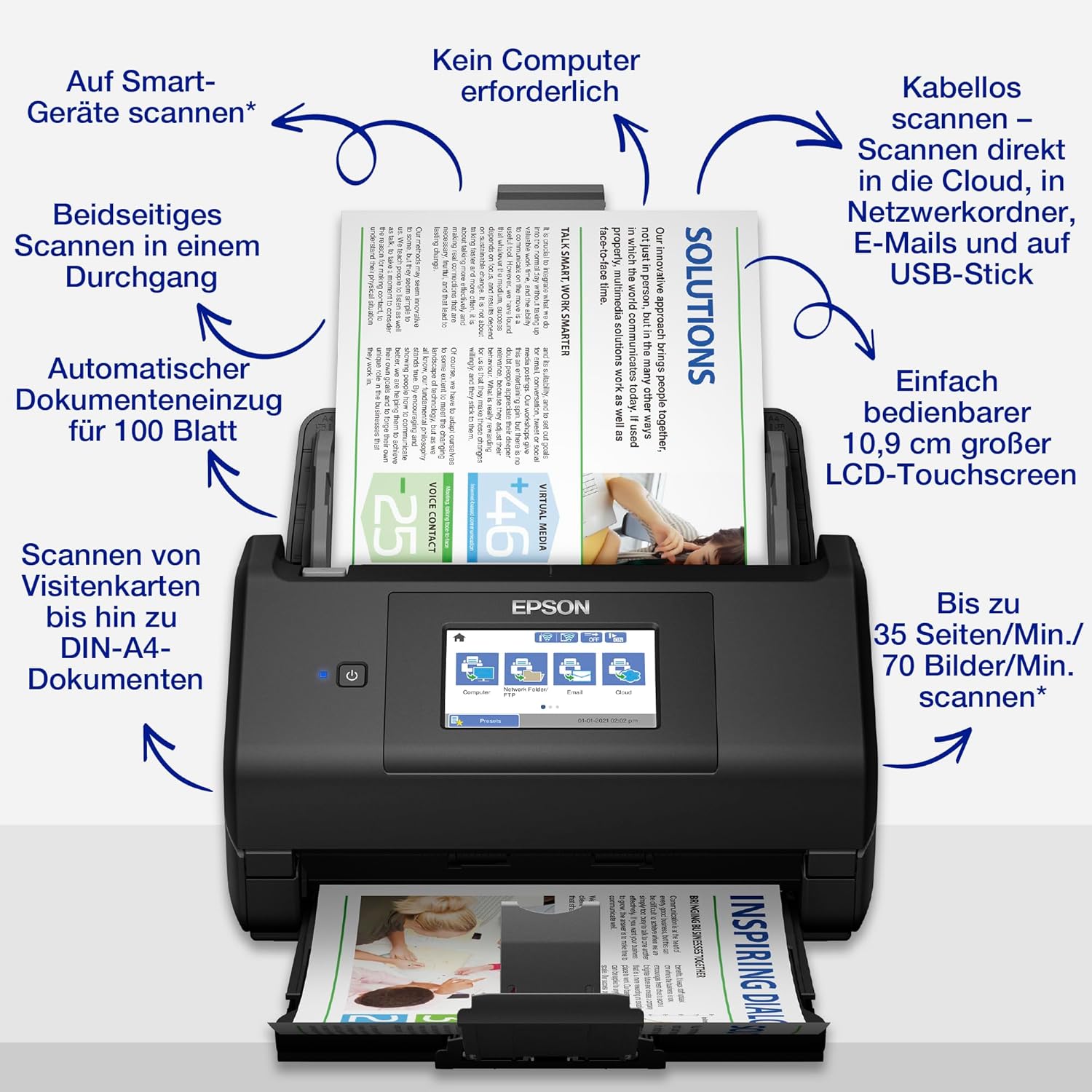 Thumbnail 2 de Epson WorkForce ES-580W Scanner – Kompakter Dokumentenscanner mit Wireless-Option und automatischer Ausrichtung
