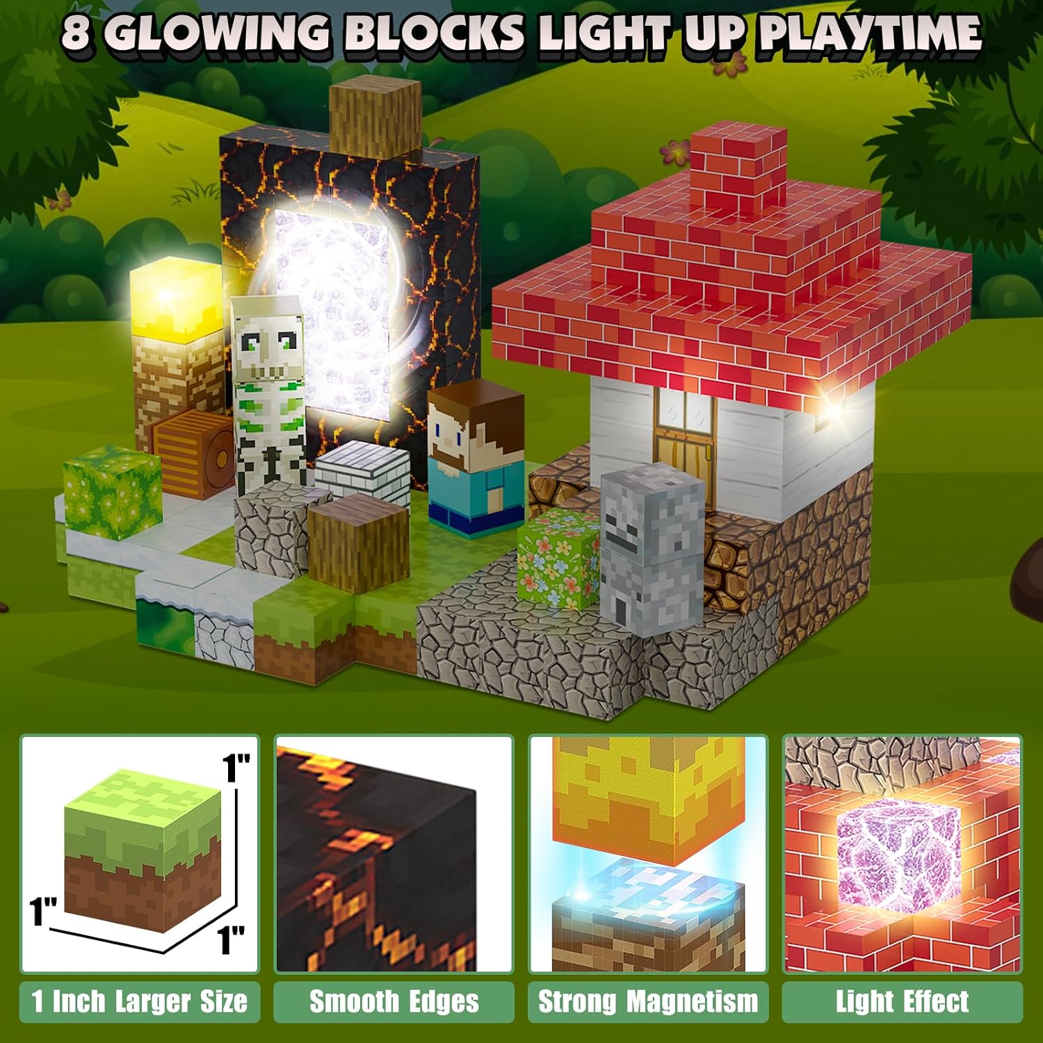 Thumbnail 2 de TUKIIE Magnetische Bausteine Set mit Zauberportal (200 Stück, 2,5 cm) – leuchtendes Magnetspielzeug