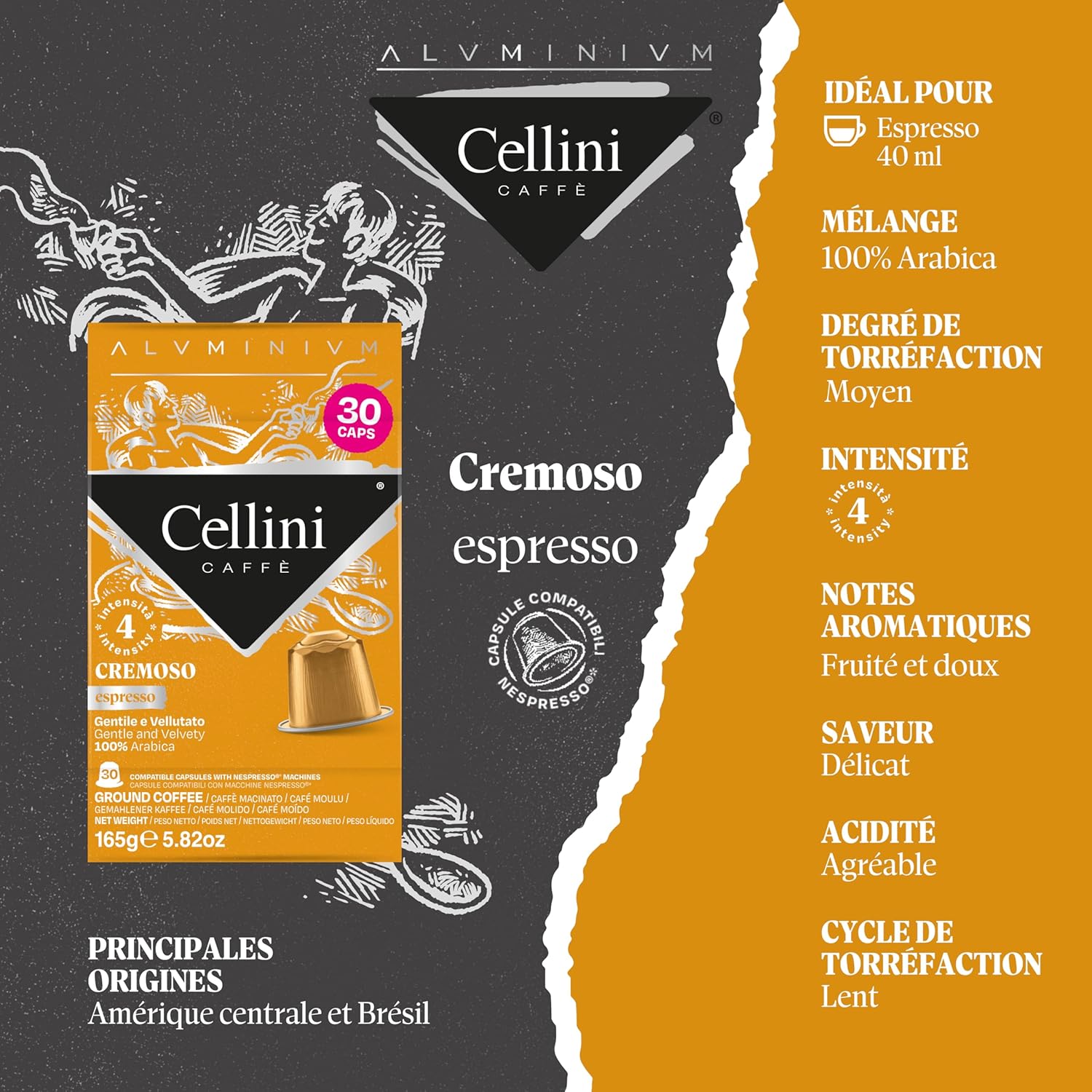 Detalle de Café Cellini Capsules Aluminium Compatibles Nespresso – Kit de dégustation 120 pcs