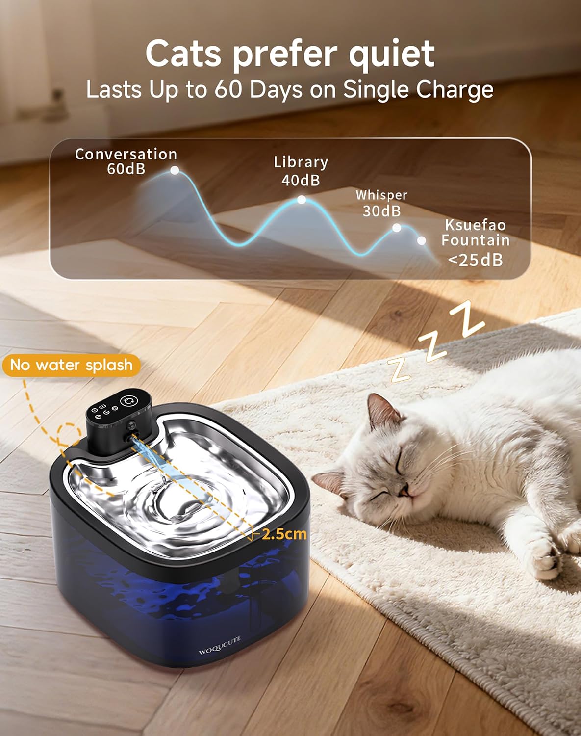 Thumbnail 5 de Cat Water Fountain for Drinking Wireless: 3.5L Battery Operated Quiet Cat Fountain