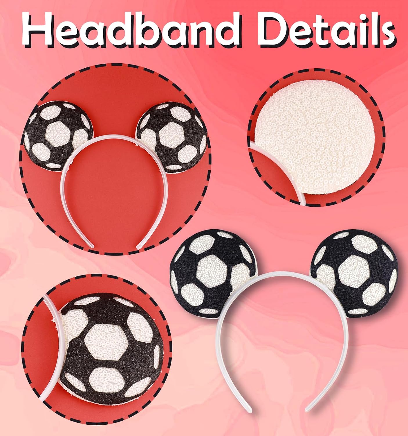Detalle de LIHELEI Soccer Mouse-Ear Headband with 5-Inch Sequin Bow
