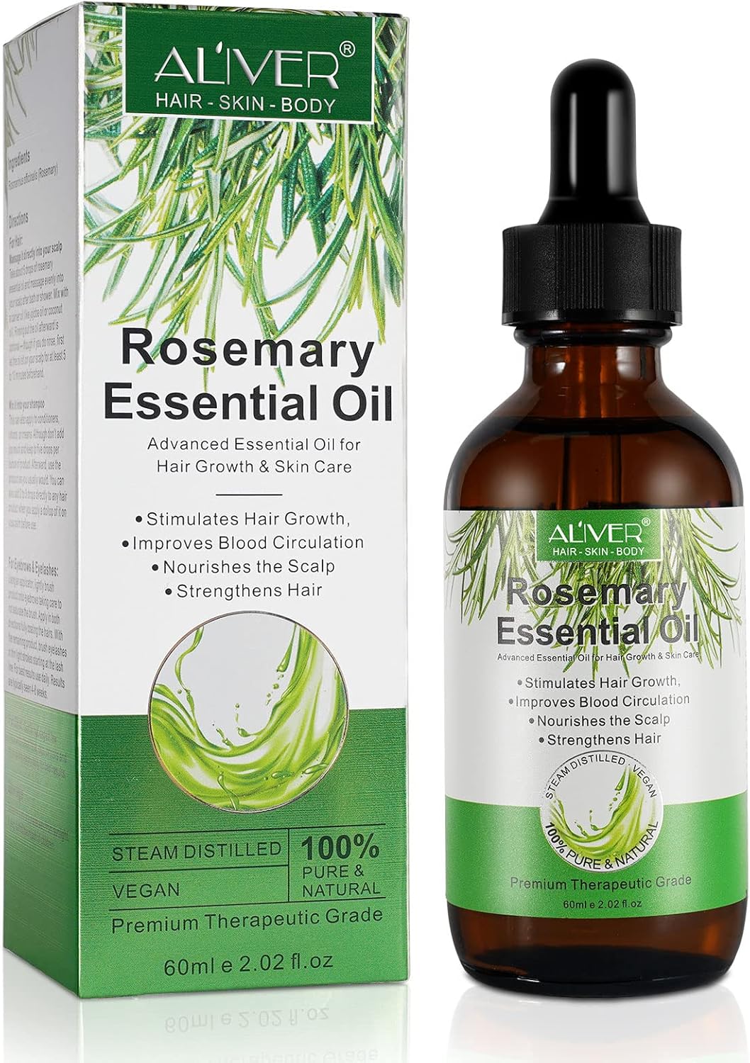 Detalle de Olio essenziale di rosmarino per la crescita dei capelli – 60 ml, puro e biologico