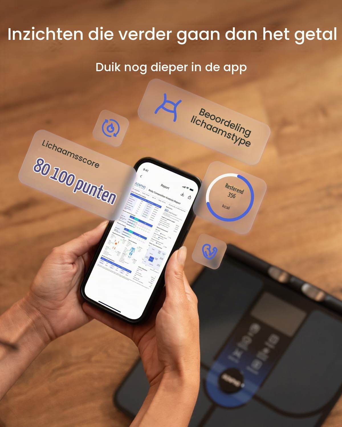 Detalle de RENPHO MorphoScan Lite R-MSC06 slimme personenweegschaal met 8 elektroden