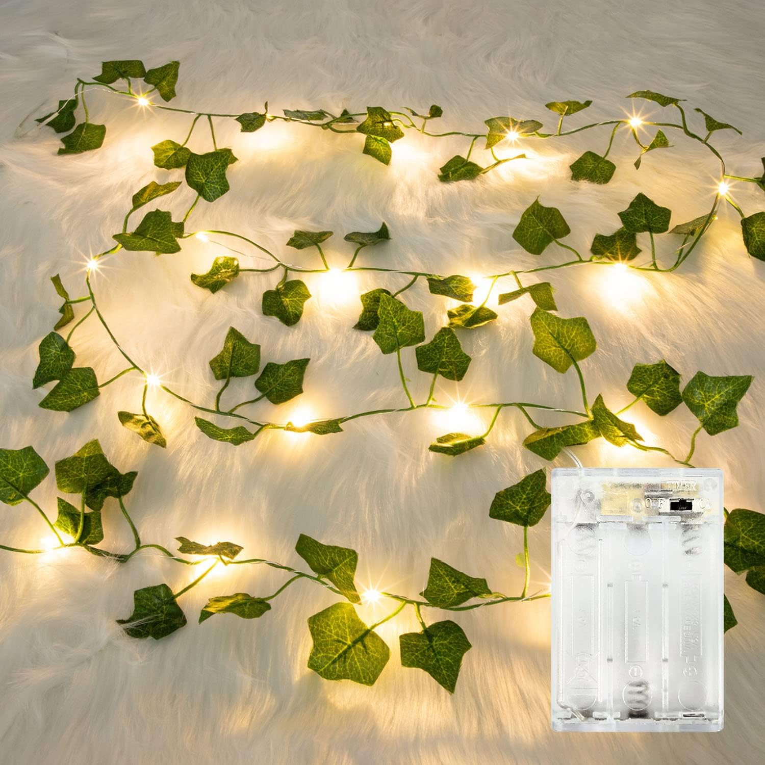 Detalle de LED-Lichterkette „Efeu“ (künstlich), 2 m, 20 LEDs mit Timer – batteriebetrieben