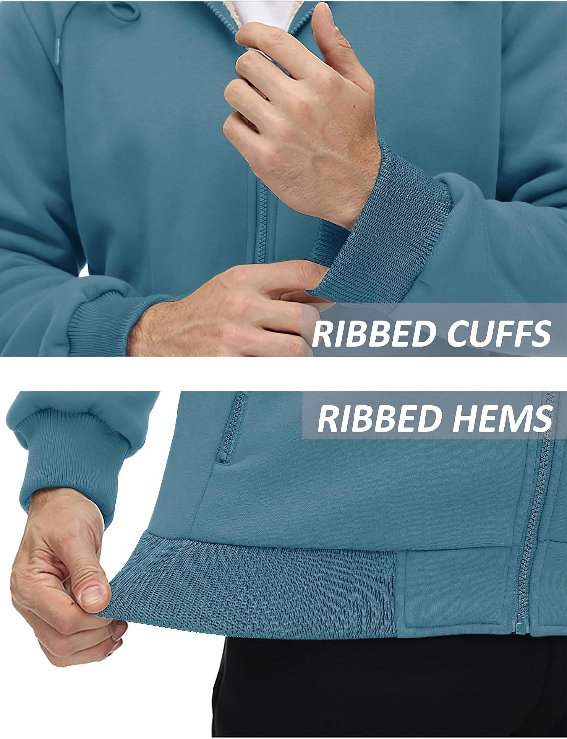 Detalle 1 de KEFITEVD Men’s Sherpa Fleece Lined Zip-Up Windproof Hoodie Jacket