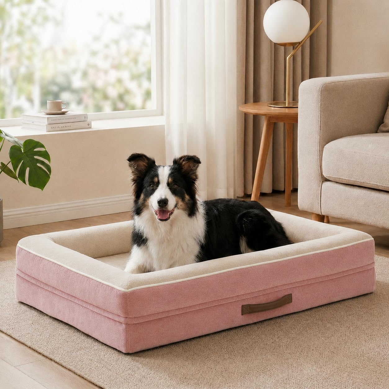 Renvix Large Orthopedic Dog Bed (Pink) 91x61x18cm – Waterproof, Removable Cover, Non-Slip Base