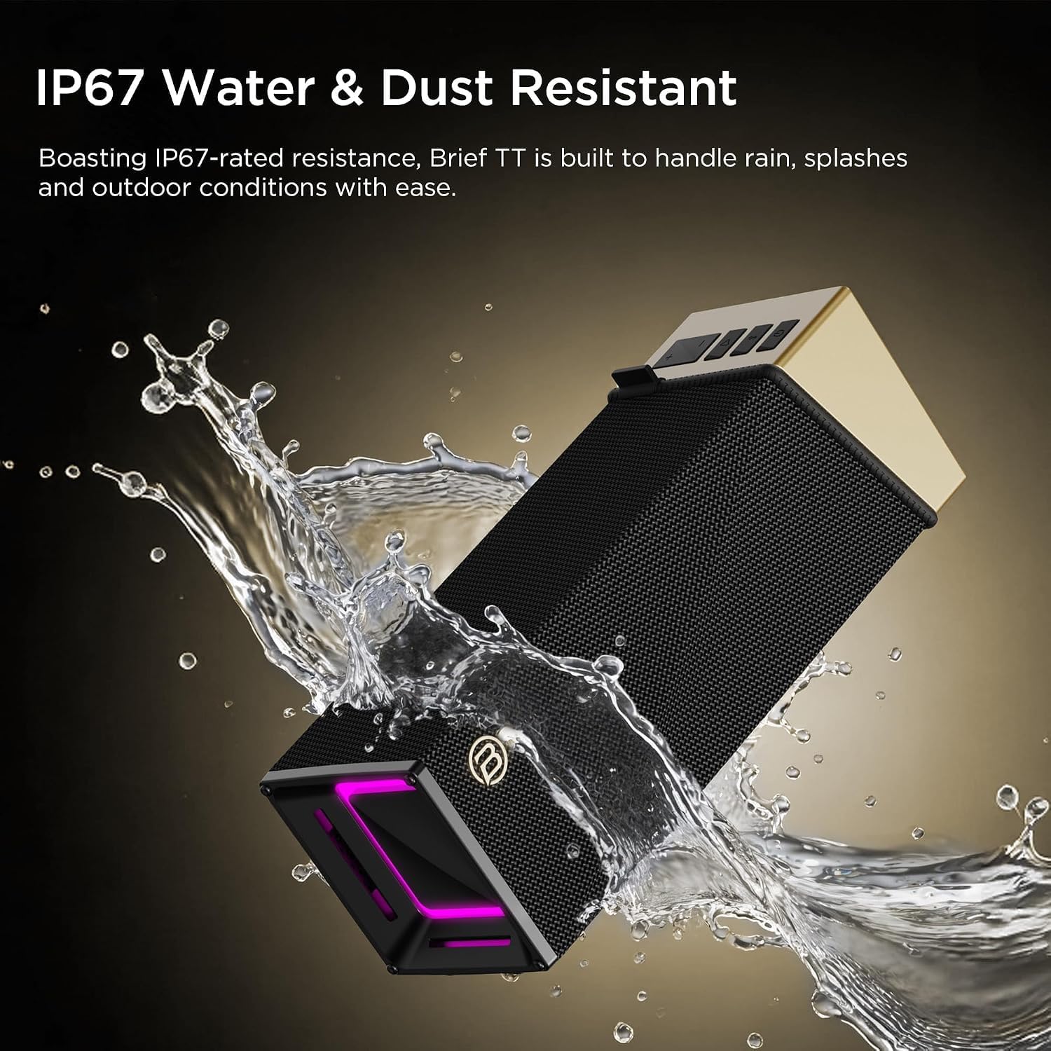Detalle de BUGANI Brief TT 60W Portable Bluetooth Speaker, IP67, Auracast, Gold