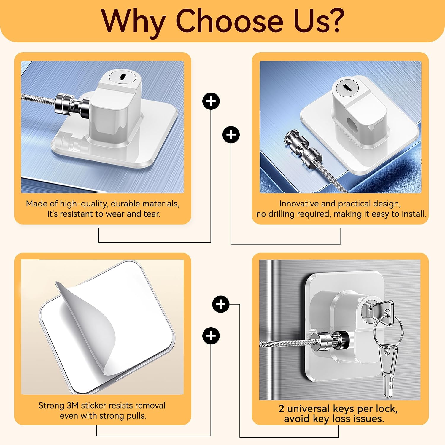 Thumbnail 3 de 2 Pack Fridge Locks with Keys for Child Safety – Self-Adhesive, No Tools