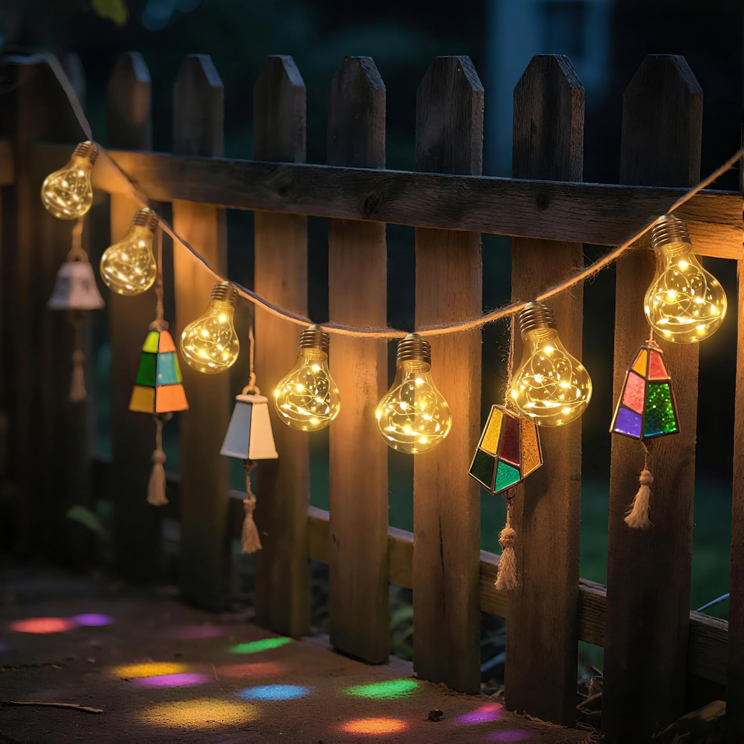 Detalle de HeiPard Catena di luci solari per esterni, 8,5 m, 16 lampadine A60 LED – stile vintage e alimentazione ibrida