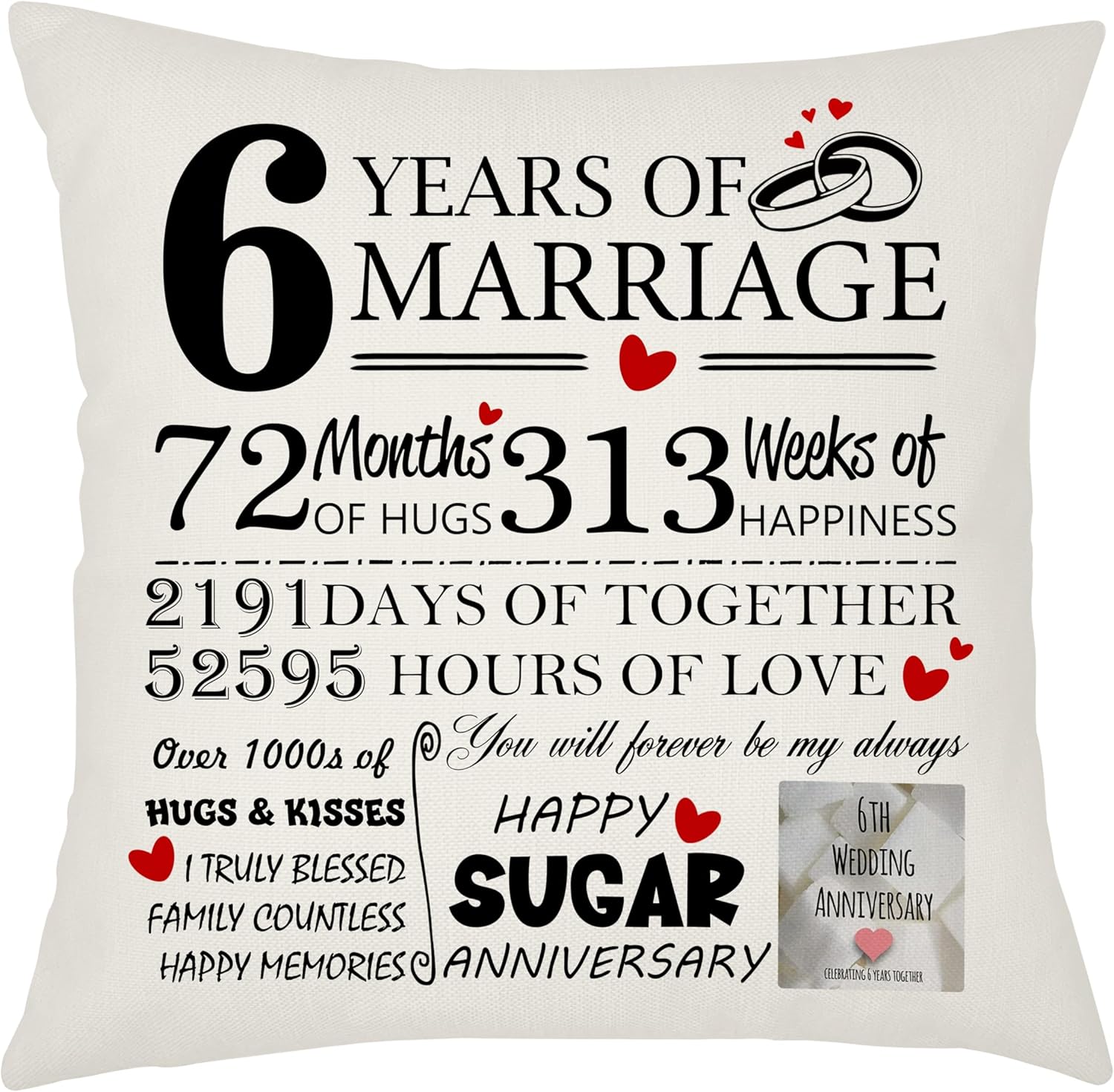 Thumbnail 6 de Weosan 5th Wedding Anniversary Wood Cushion Cover, 45x45cm (Pillow Case) – Keepsake Gift for Wife or Husband
