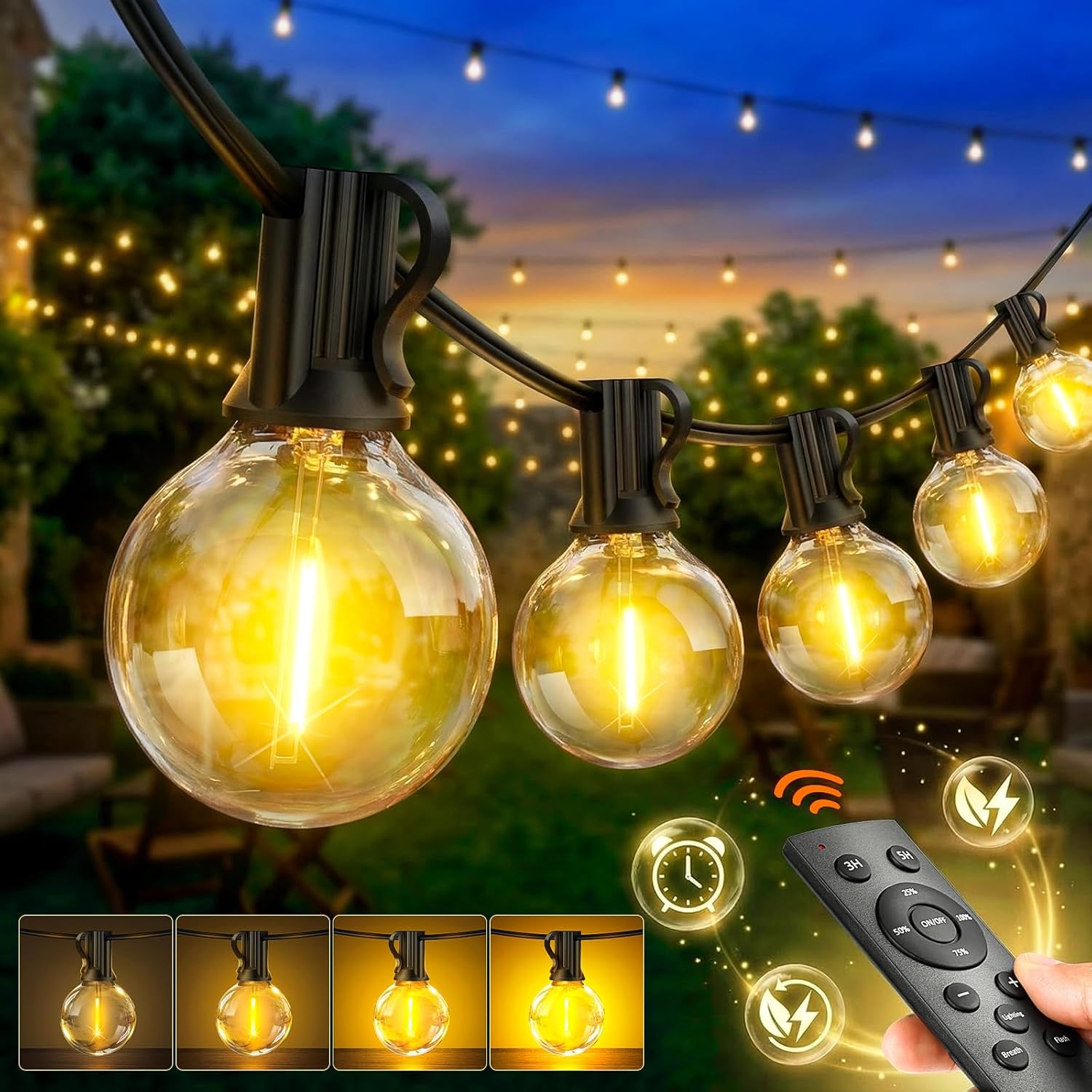 Thumbnail 6 de Outdoor String Lights Mains Powered - G40 Garden Festoon Lights 60m, 72 Shatterproof LED Bulbs with Remote, 3 Modes, Timers & Dimmable