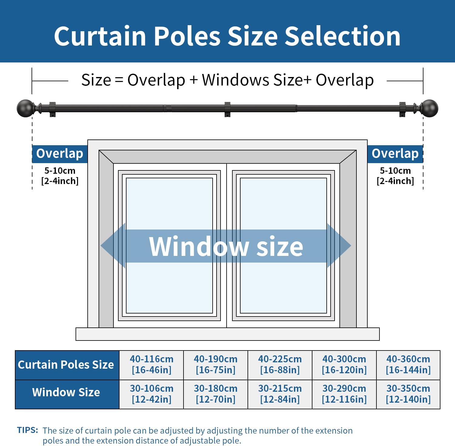 Detalle de JOSYRY Long Curtain Rod, 1-Inch Metal Pole for Wide Windows, Black