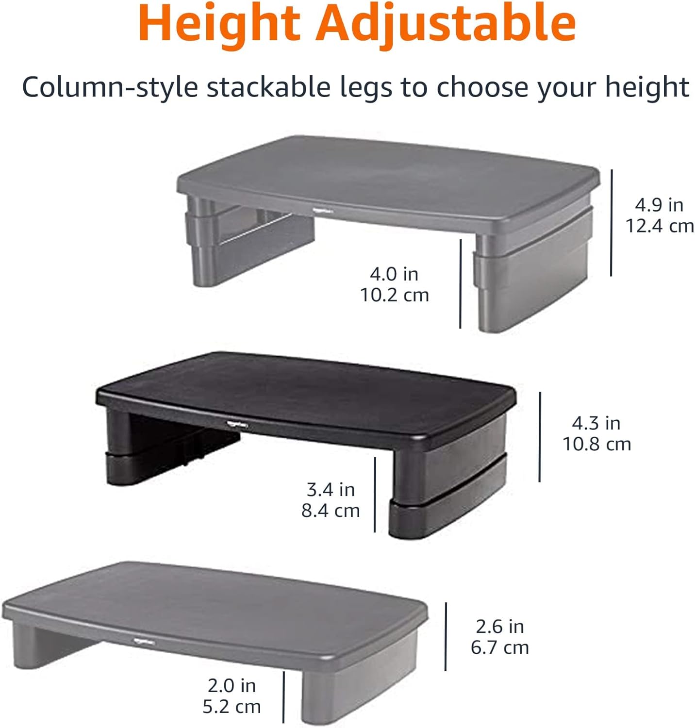 Thumbnail 6 de Amazon Basics Rectangular Adjustable Monitor Riser Desk Stand (Black) – Fits laptops/monitors up to 22lbs