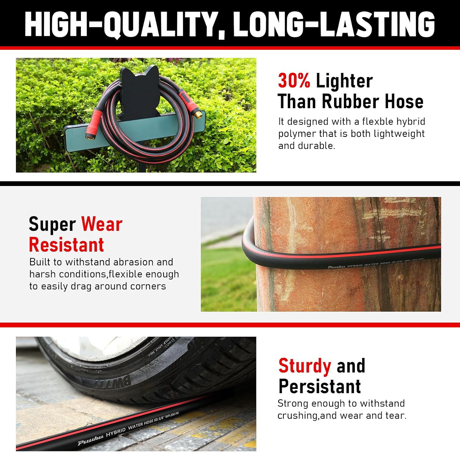 Detalle 1 de PUUKU 50 ft x 5/8" Garden Hose, Flexible Hybrid with Swivel Handle