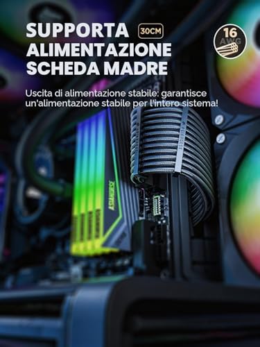 Thumbnail 4 de AsiaHorse 16AWG Prolunga Cavo PSU con Pettini e Treccia Nylon – 30 cm