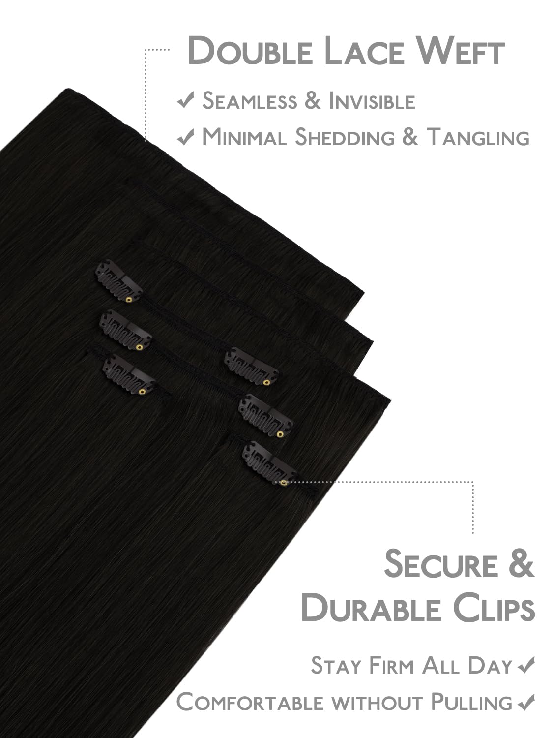 Detalle de WENNALIFE 22-inch Clip-in Hair Extensions (Remy Human Hair) – Jet Black, 150g with Clips (9 pcs)