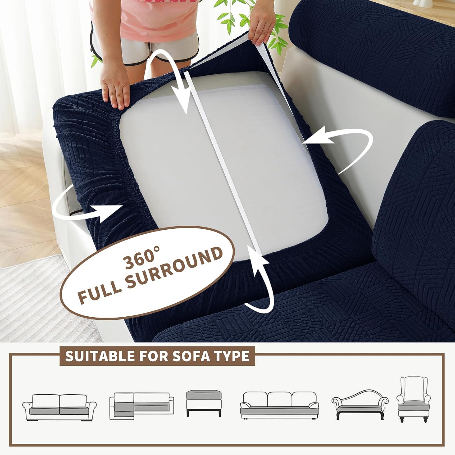 Thumbnail 5 de Ystyle Housse de coussin de canapé extensible universelle (1 place, bleu foncé) anti-dérapante et lavable