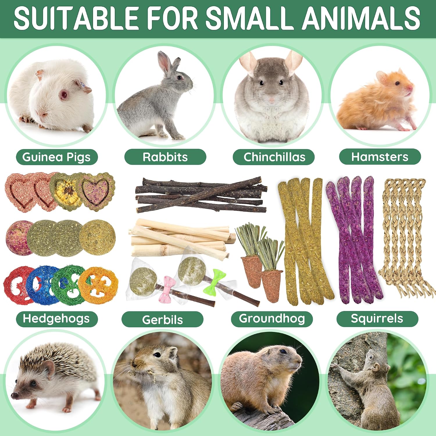 Detalle de LECHONG 42-in-1 Box Natural Rabbit Toys with Collapsible Tunnel Set (chews & hideout for rabbits and small pets)