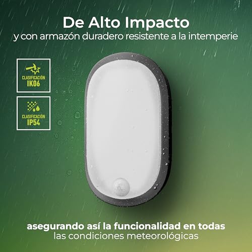 Detalle de Luceco Eco Luz LED Exterior de Mamparo con Sensor PIR – 10 W, 700 lm, 4000 K, IP54