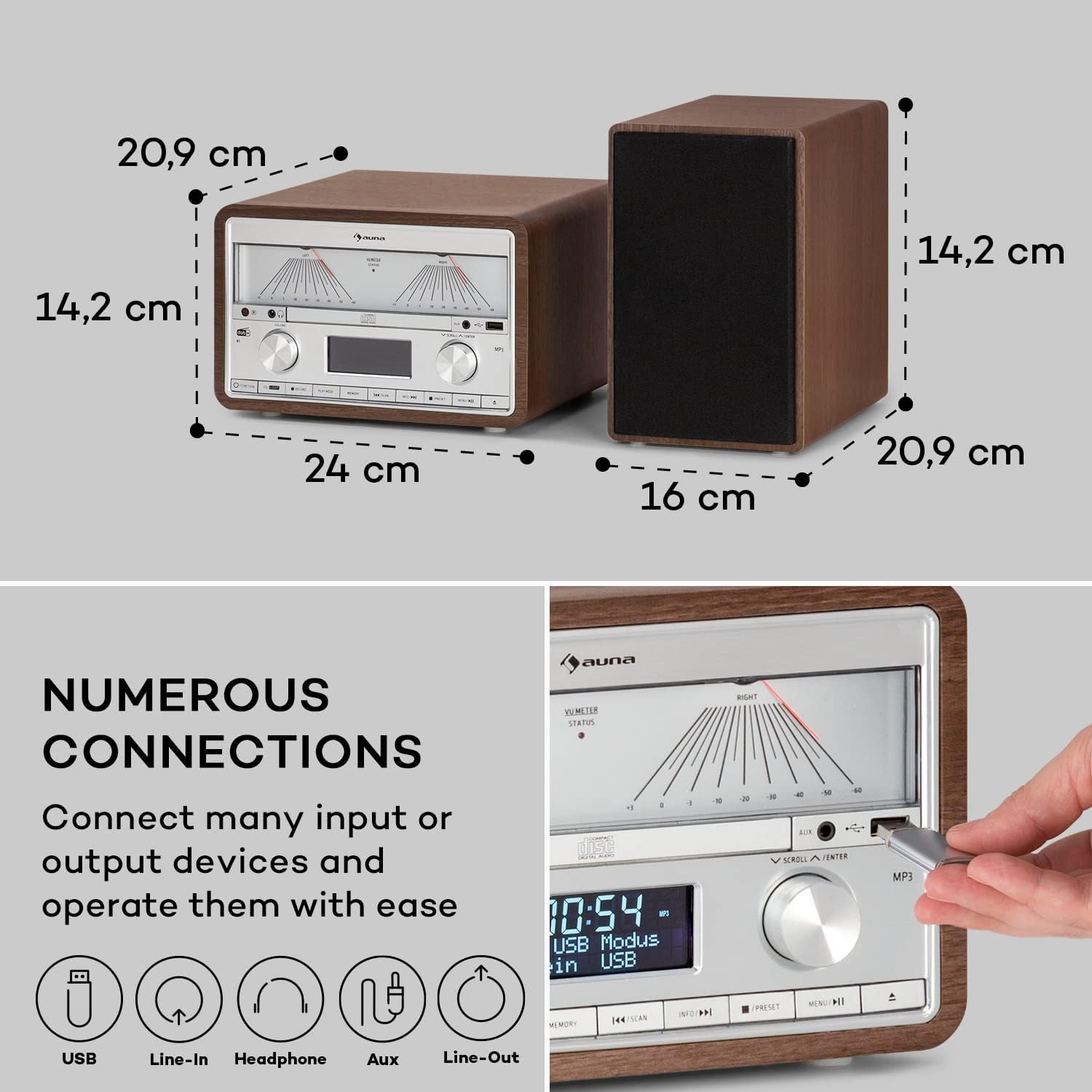 Detalle 2 de AUNA VU DAB Radio and CD Player with Bluetooth, DAB+ and 25W Speakers