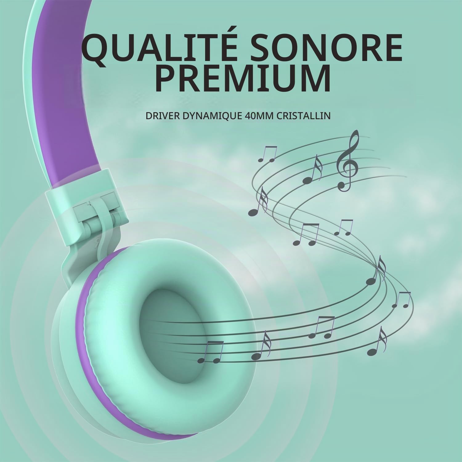 Detalle de YOYOTUNE DMJ-H01 on-ear kinderhoofdtelefoon met microfoon en volumebegrenzer