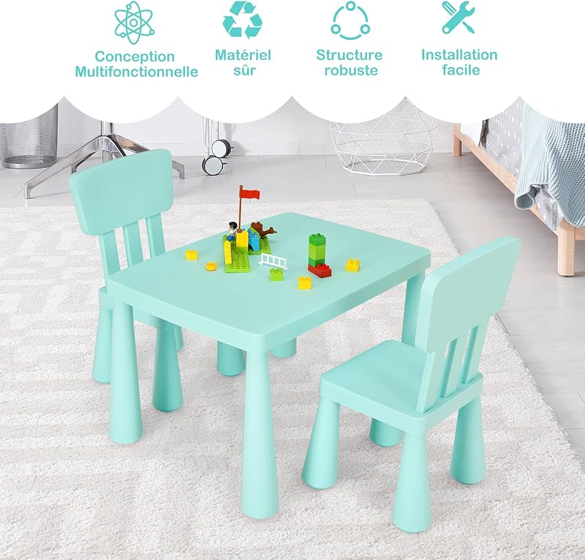 Thumbnail 3 de Table enfant COSTWAY avec 2 chaises, 50 kg 📐