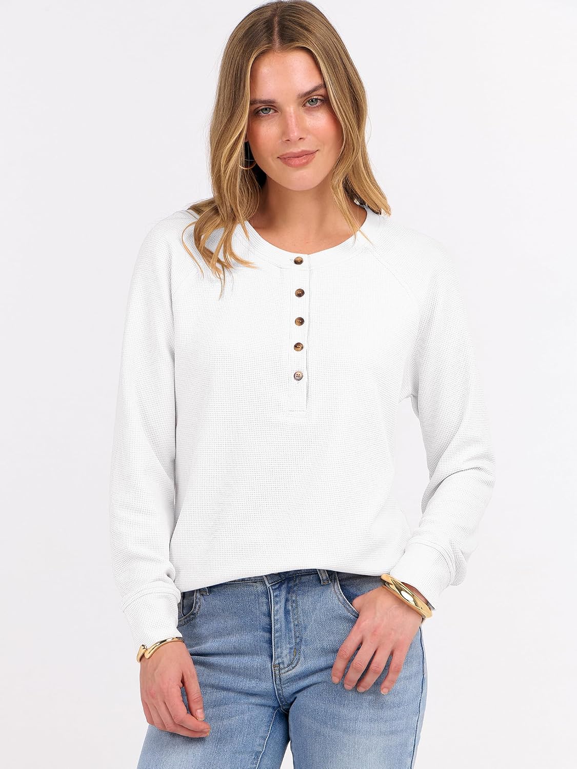 Detalle de ANRABESS Women's Waffle Knit Henley Top