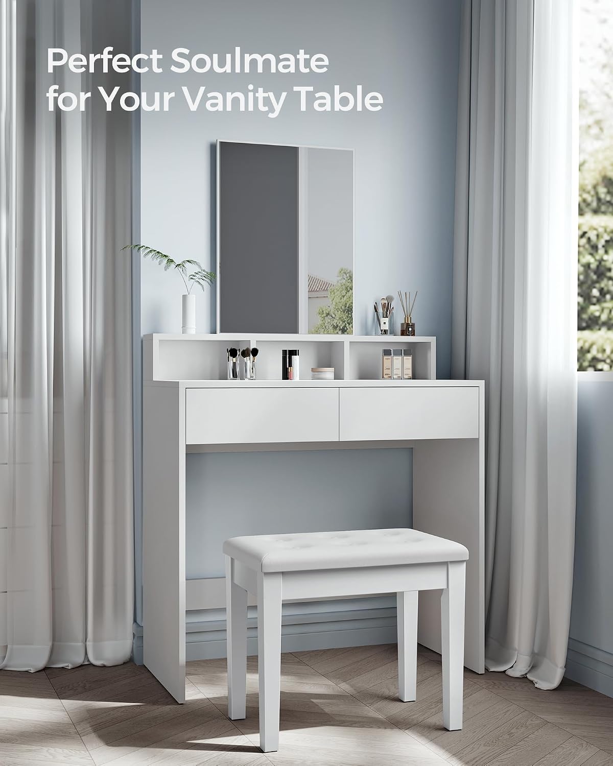 Detalle 1 de SONGMICS ULPB55WT Wooden Piano Bench with Padded Seat and Storage, White