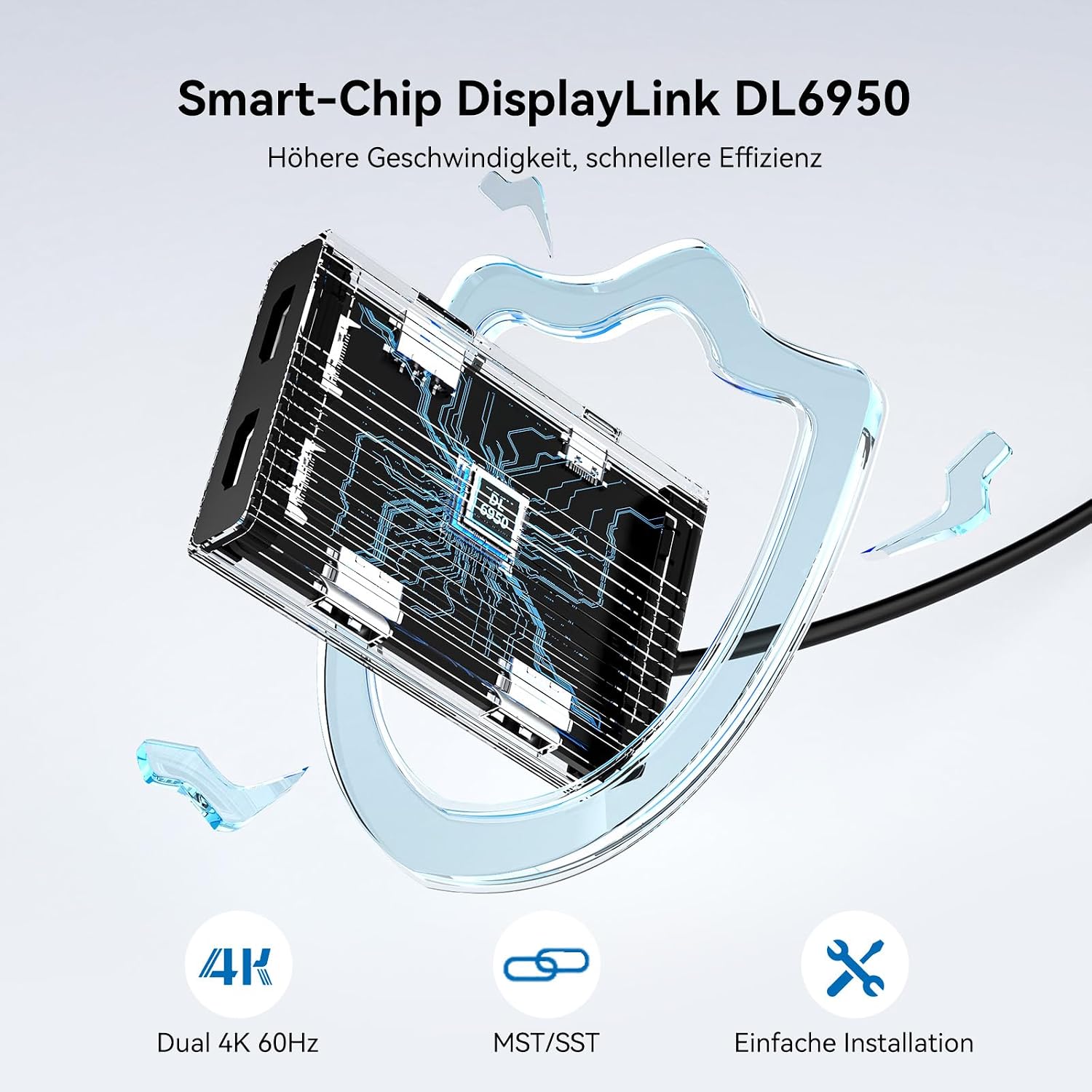 Thumbnail 3 de ACASIS DS0602 DisplayLink Docking Station – USB-C/USB-A auf Dual HDMI 4K@60Hz, 100W PD, 3x USB-A, für Mac mini M1/M2/M3/Neo (Blau)