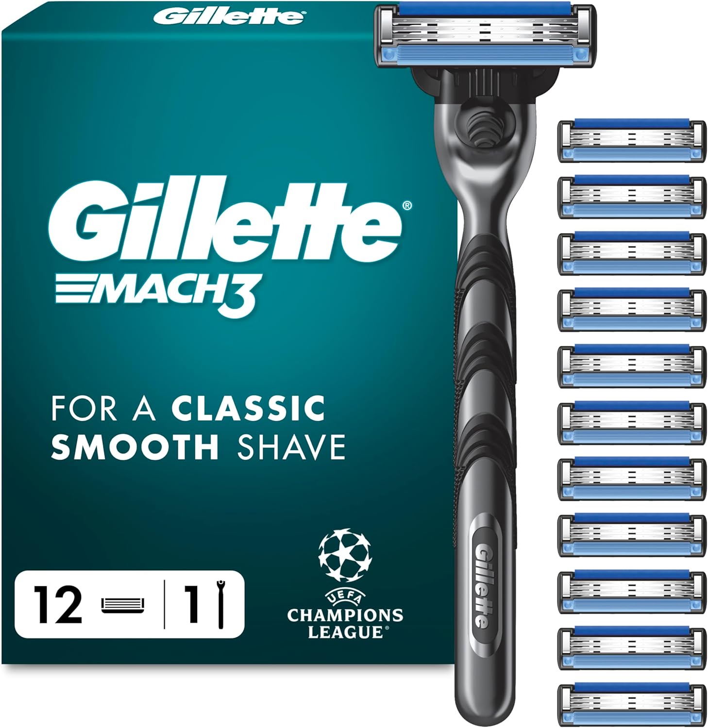 Detalle de Gillette Mach3 UEFA Champions League Razor, 12 blades 🪒