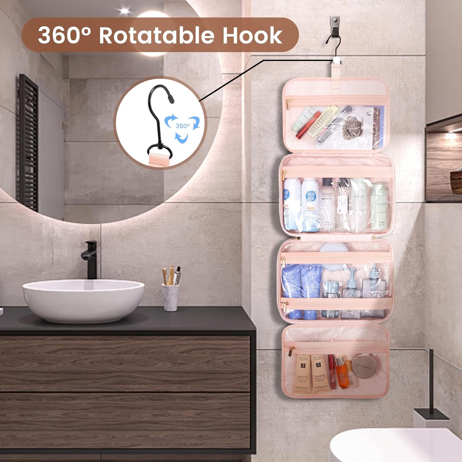 Detalle de LOVEVOOK Toiletry Bag Hanging Travel Wash Bag 28x20x11cm
