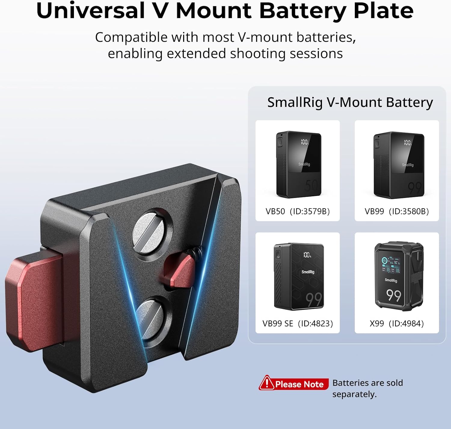Detalle de SMALLRIG V-Lock Kit de Plaque de Montage (6021) – Plaque Mini V-Mount légère pour batteries, moniteurs et bras magiques