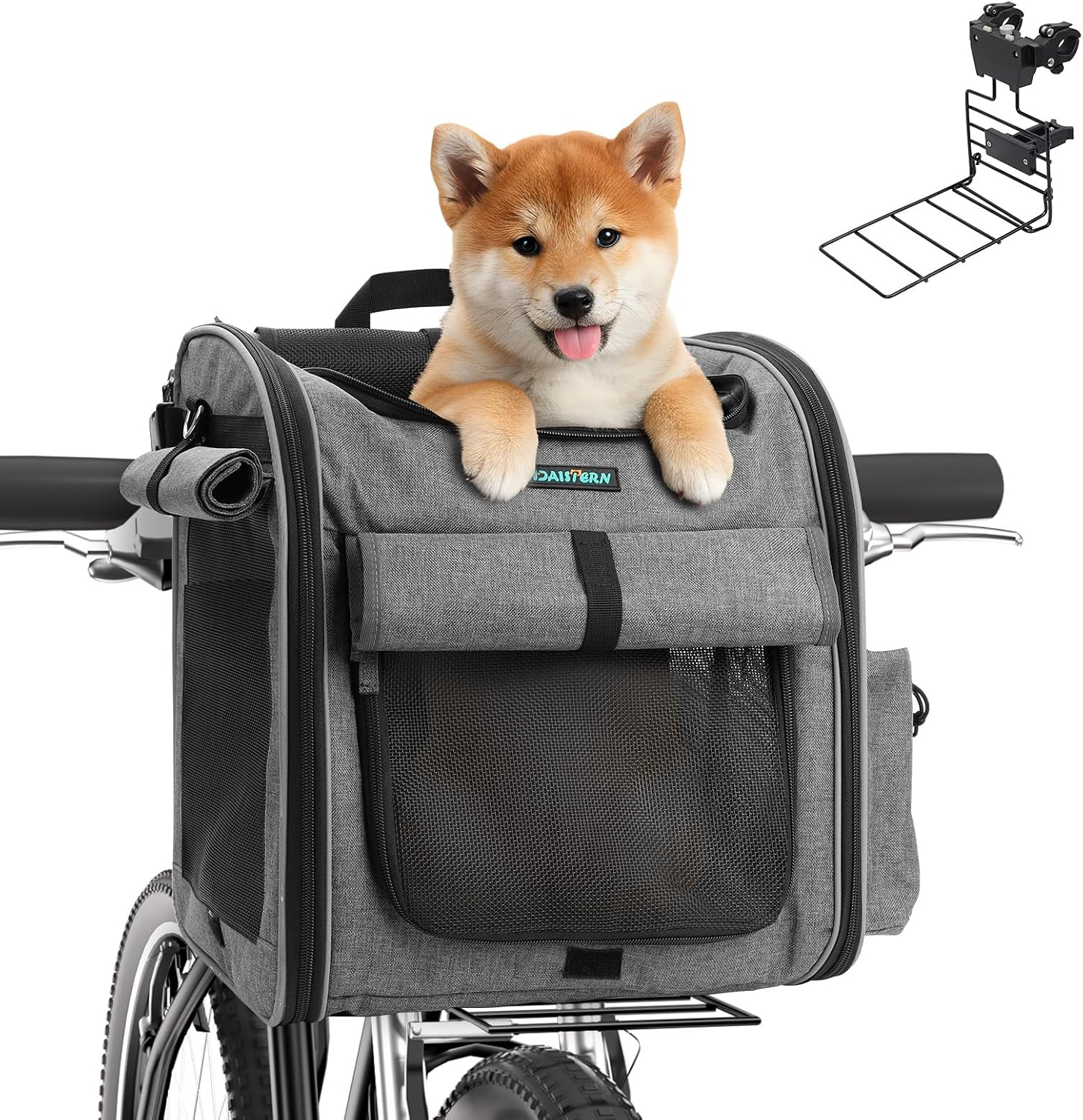 Detalle de DAISTERN Hundekorb fürs Fahrrad vorne mit L-Halterung, faltbar & atmungsaktiv (bis 10 kg)