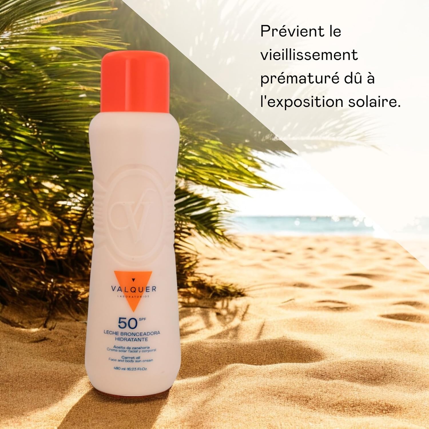 Detalle de VALQUER Lait autobronzant hydratant à la carotte FPS 50 (crème visage et corps) — 480 ml