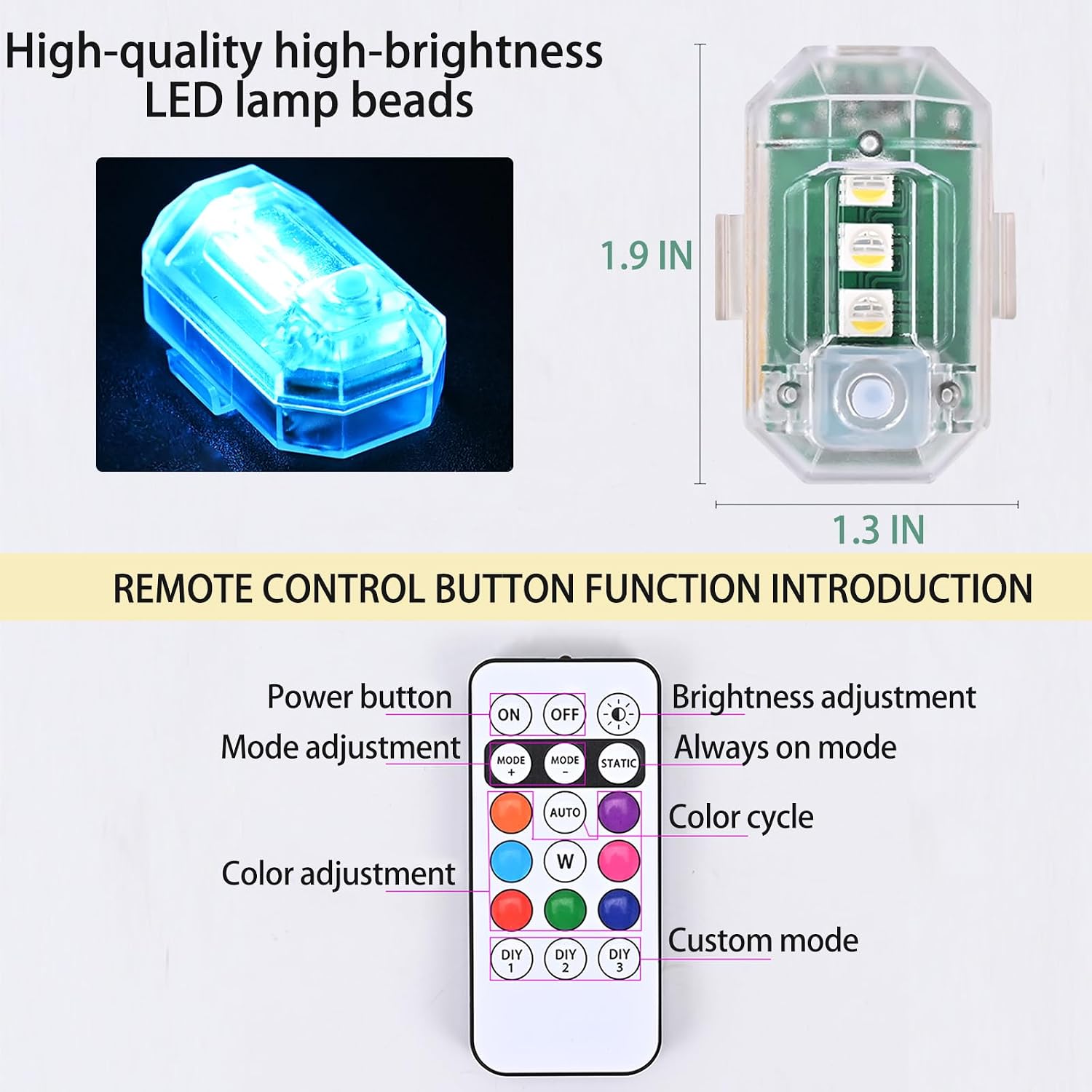 Thumbnail 2 de 4PCS Wireless LED Strobe Lights with Remote – Upgraded USB-C Rechargeable, 8-Color High Brightness for Car, Motorcycle, Drone and More