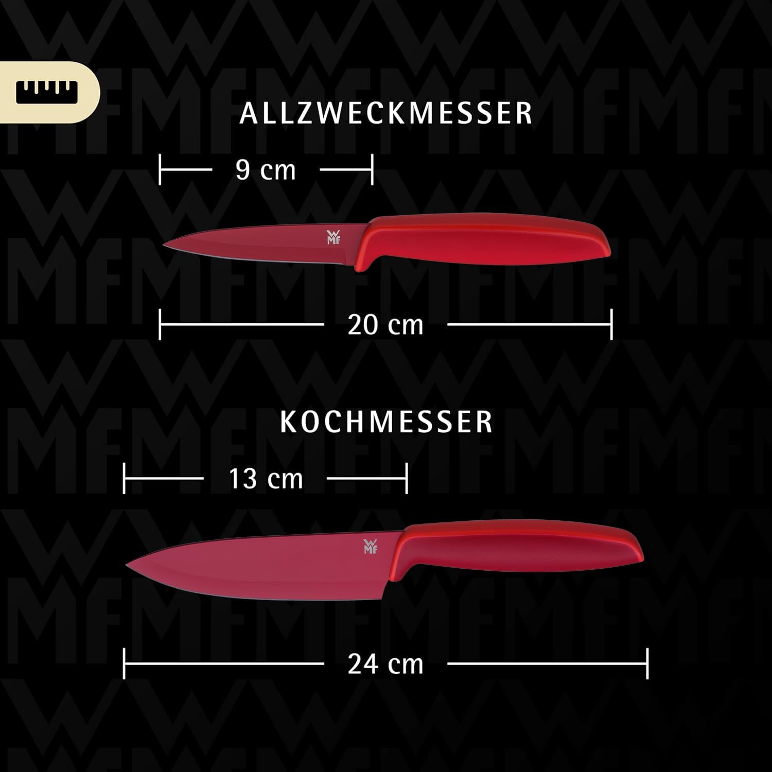 Detalle de WMF Touch Messerset 2-teilig – scharfes Küchenmesser-Set aus Spezialklingenstahl, antihaftbeschichtet, roter Griff