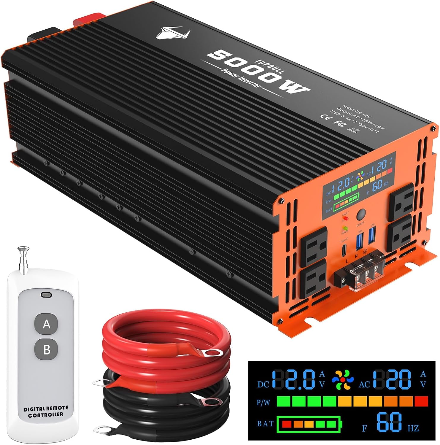 Detalle de TOPBULL 003 Inverter, 5000W 12V to 110/120V AC with Remote Control