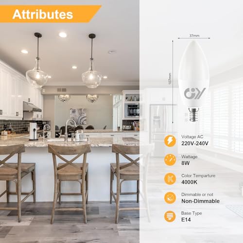 Detalle de GY Lampadine LED E14 8W 880 Lumen – Equivalenti a 60W, 4000K Luce Naturale, 12 Pezzi