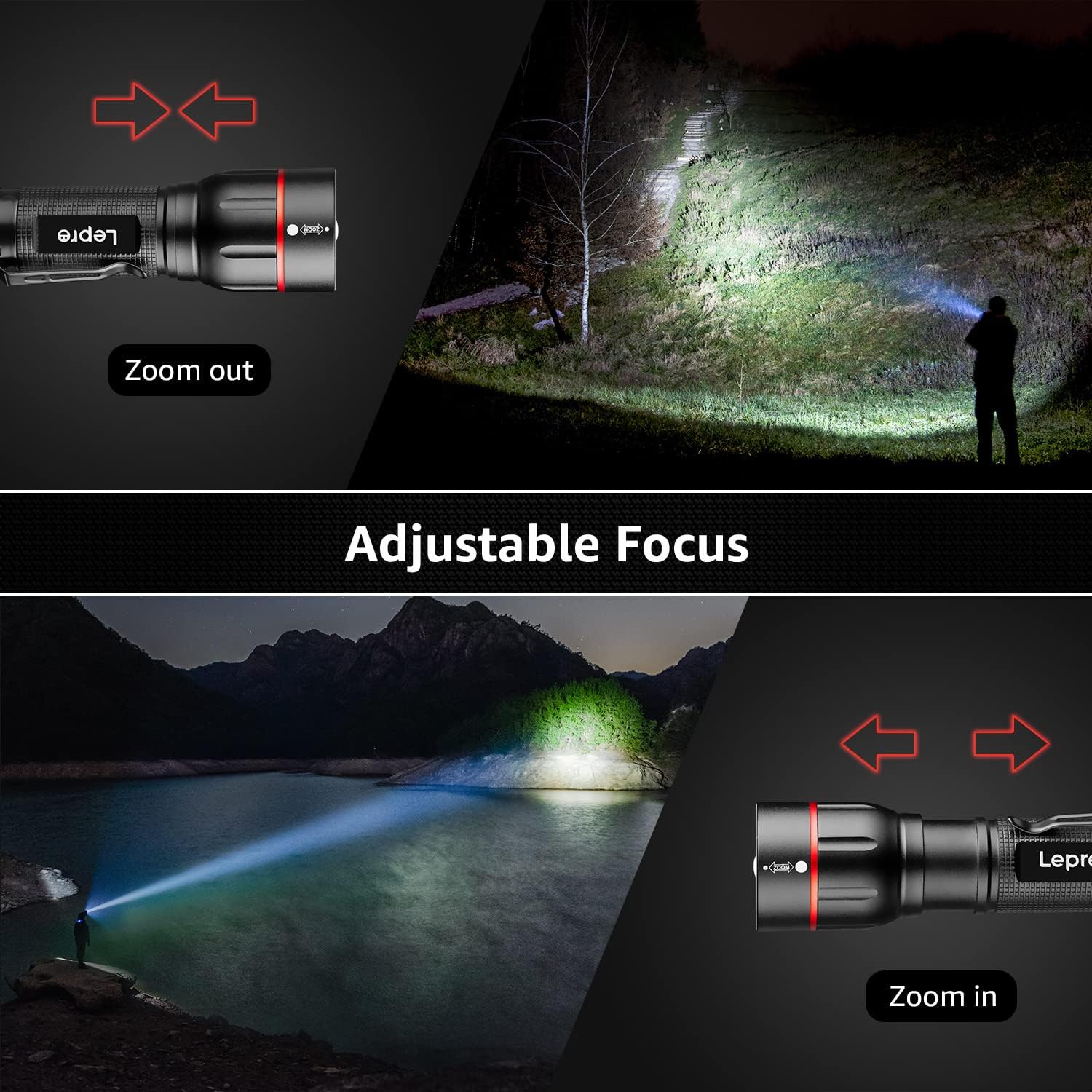 Detalle 2 de Lepro LE2050 LED Torch 5 Modes, Zoomable, 2 Pack 🔦