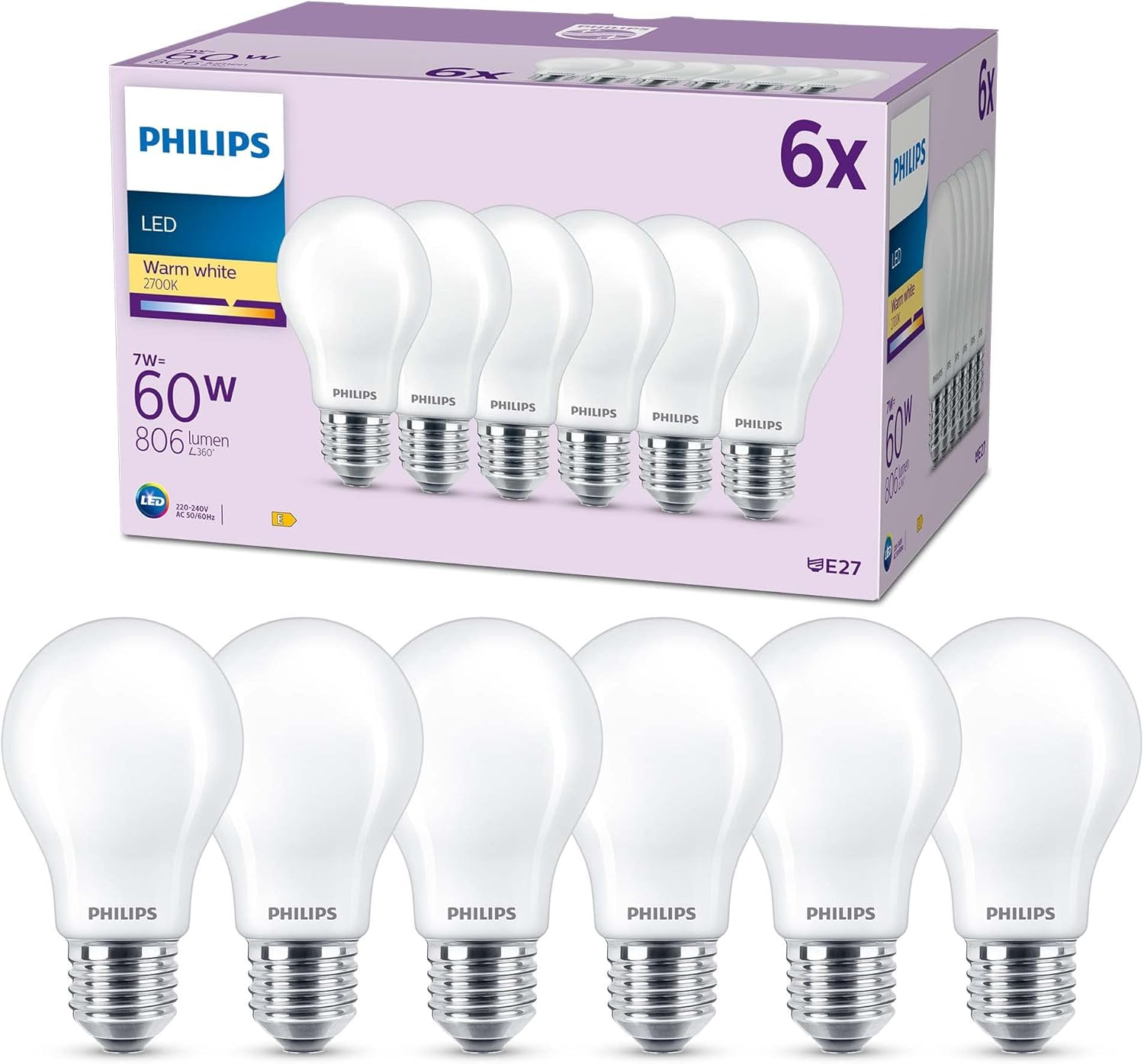 Thumbnail 4 de Philips LED E27 – confezione da 3 lampadine filamento, 4000K, equivalente a 60 W